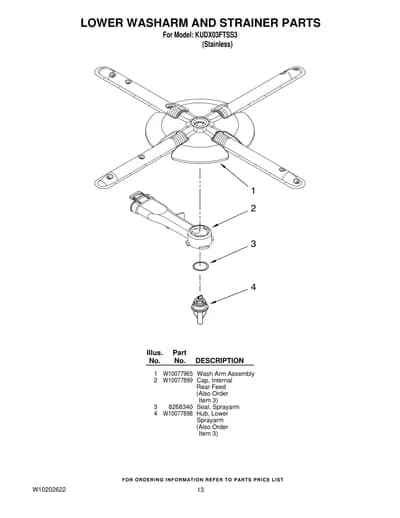 LOWER WASHARM AND STRAINER PARTS