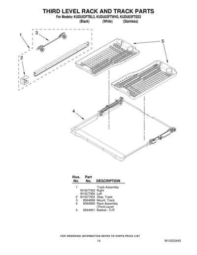 THIRD LEVEL RACK AND TRACK PARTS