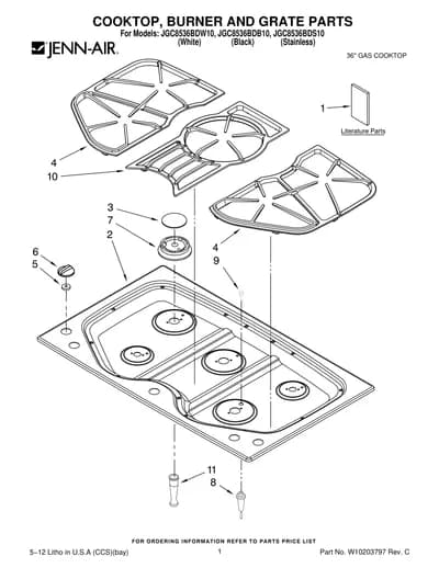 COOKTOP, BURNER AND GRATE PARTS