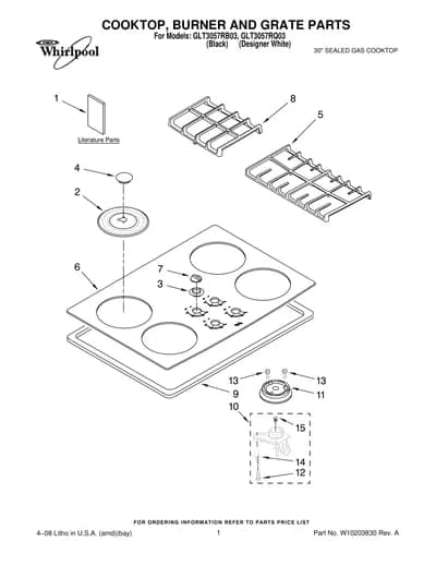 COOKTOP, BURNER AND GRATE PARTS