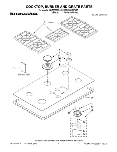 COOKTOP, BURNER AND GRATE PARTS
