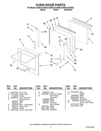 OVEN DOOR PARTS