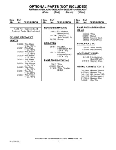OPTIONAL PARTS (NOT INCLUDED)