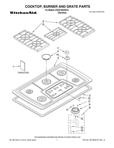 COOKTOP, BURNER AND GRATE PARTS