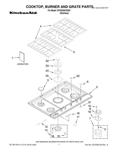 COOKTOP, BURNER AND GRATE PARTS