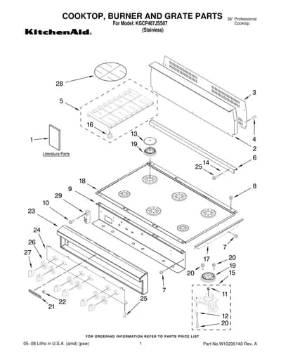 COOKTOP, BURNER AND GRATE PARTS