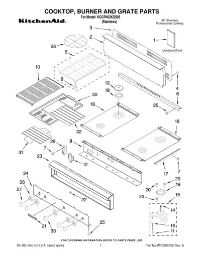 COOKTOP, BURNER AND GRATE PARTS