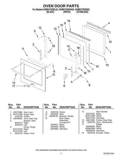 OVEN DOOR PARTS