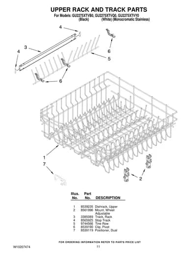 UPPER RACK AND TRACK PARTS