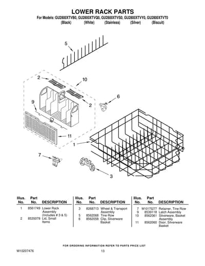 LOWER RACK PARTS