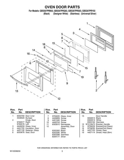 OVEN DOOR PARTS