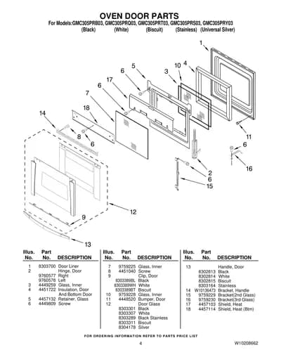 OVEN DOOR PARTS