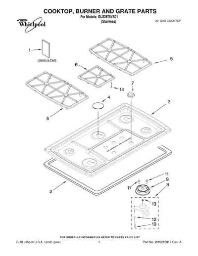 COOKTOP, BURNER AND GRATE PARTS