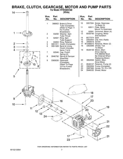 BRAKE, CLUTCH, GEARCASE, MOTOR AND PUMP PARTS