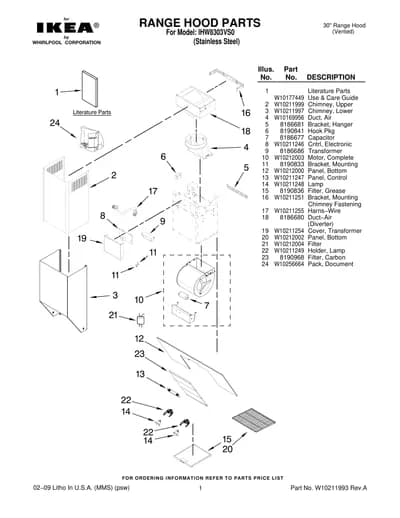 RANGE HOOD PARTS
