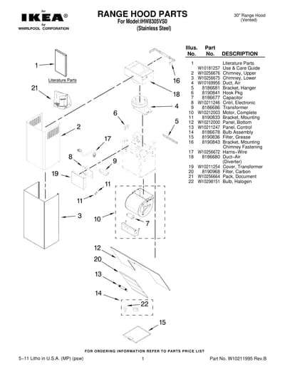 RANGE HOOD PARTS