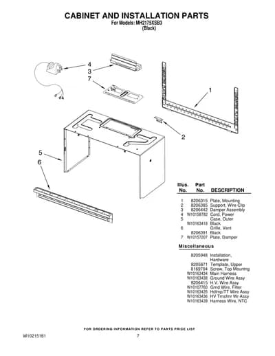 CABINET AND INSTALLATION PARTS