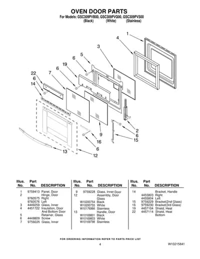 OVEN DOOR PARTS