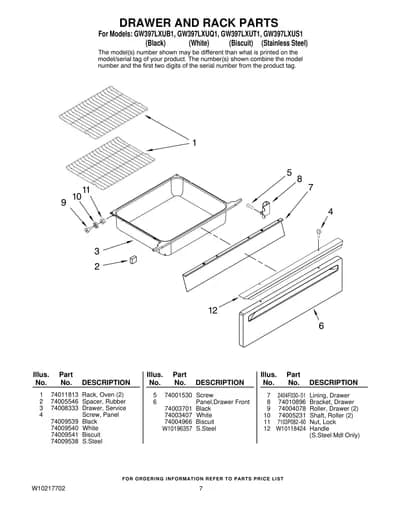 DRAWER AND RACK PARTS