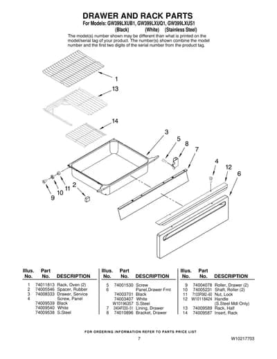 DRAWER AND RACK PARTS