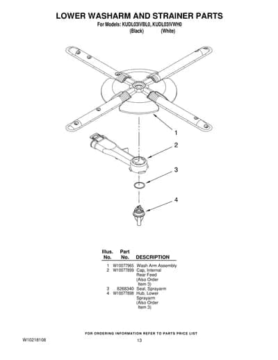 LOWER WASHARM AND STRAINER PARTS