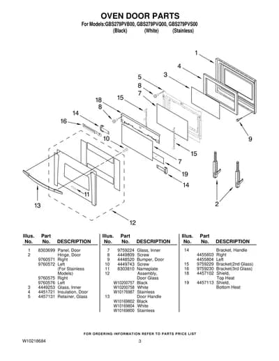 OVEN DOOR PARTS