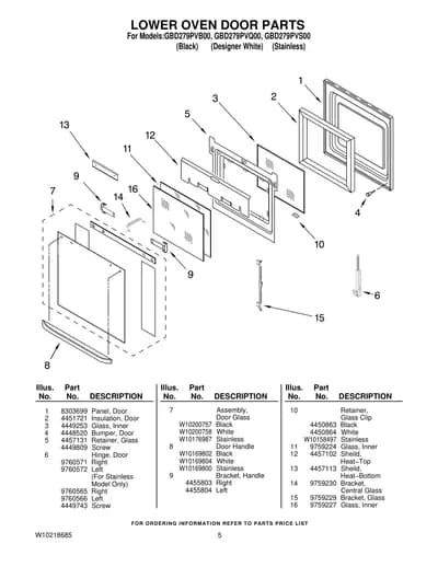 LOWER OVEN DOOR PARTS