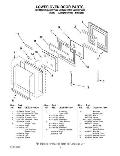 LOWER OVEN DOOR PARTS