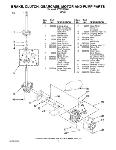 BRAKE, CLUTCH, GEARCASE, MOTOR AND PUMP PARTS