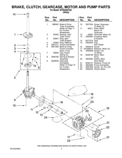 BRAKE, CLUTCH, GEARCASE, MOTOR AND PUMP PARTS