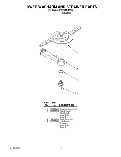 LOWER WASHARM AND STRAINER PARTS