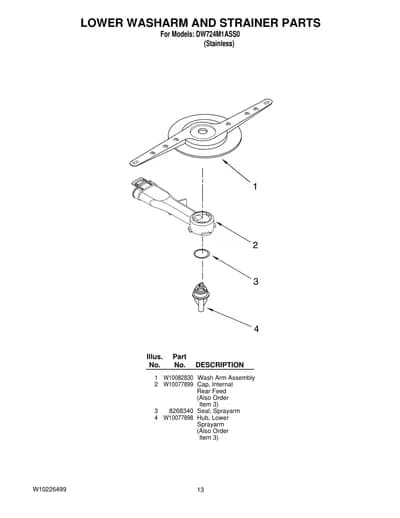 LOWER WASHARM AND STRAINER PARTS