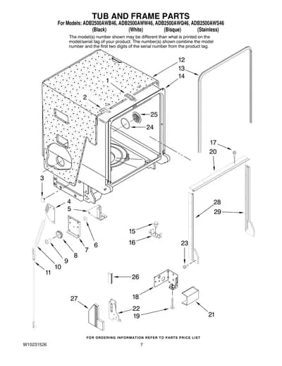 TUB AND FRAME PARTS