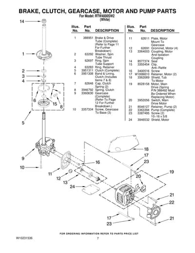 BRAKE, CLUTCH, GEARCASE, MOTOR AND PUMP PARTS