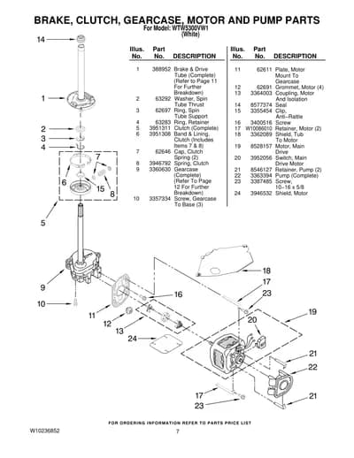 BRAKE, CLUTCH, GEARCASE, MOTOR AND PUMP PARTS