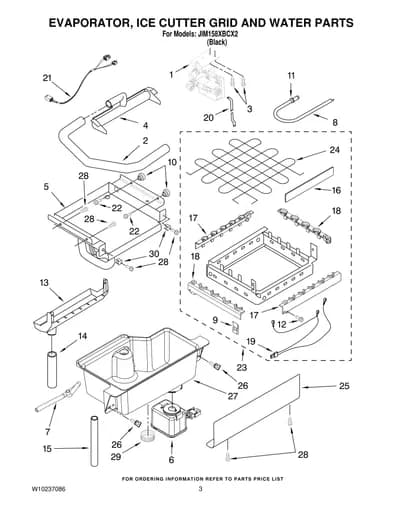 EVAPORATOR, ICE CUTTER GRID AND WATER PARTS