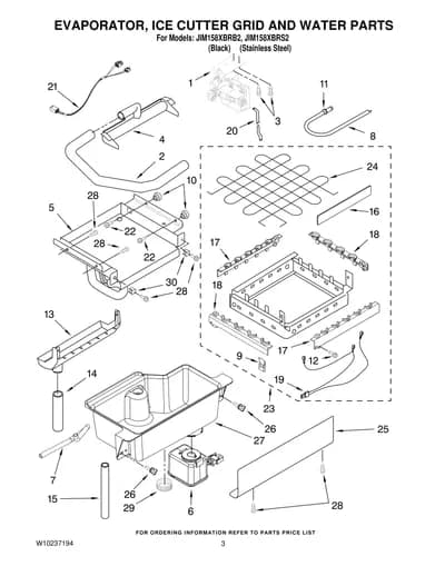 EVAPORATOR, ICE CUTTER GRID AND WATER PARTS