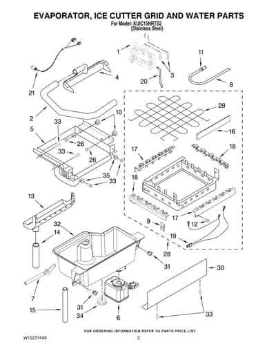 EVAPORATOR, ICE CUTTER GRID AND WATER PARTS