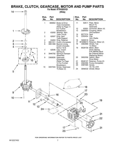 BRAKE, CLUTCH, GEARCASE, MOTOR AND PUMP PARTS