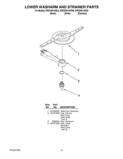 LOWER WASHARM AND STRAINER PARTS