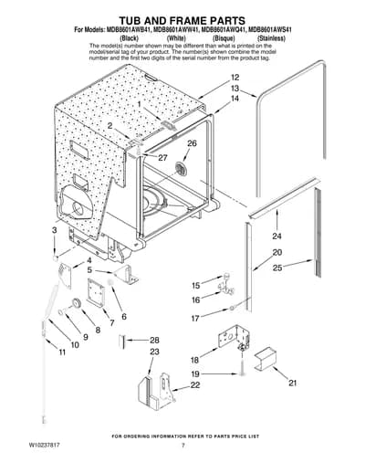 TUB AND FRAME PARTS
