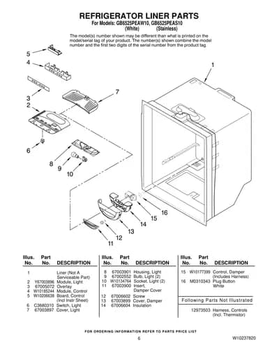 REFRIGERATOR LINER PARTS