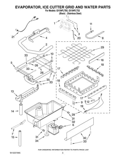 EVAPORATOR, ICE CUTTER GRID AND WATER PARTS