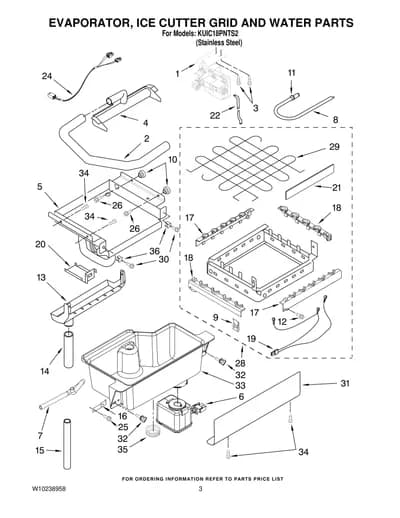 EVAPORATOR, ICE CUTTER GRID AND WATER PARTS