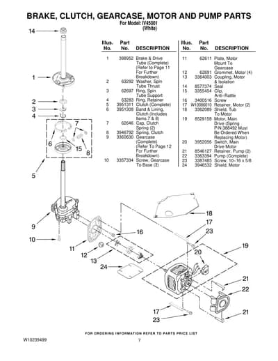 BRAKE, CLUTCH, GEARCASE, MOTOR AND PUMP PARTS