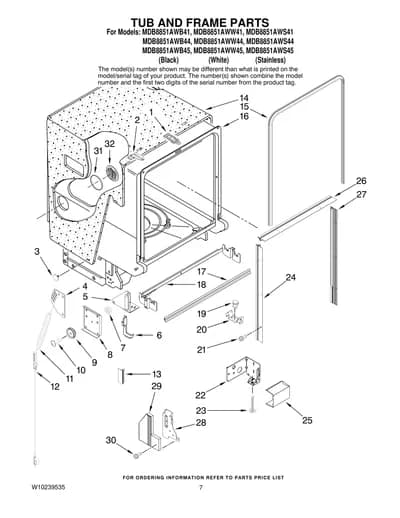 TUB AND FRAME PARTS