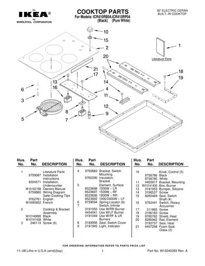 COOKTOP PARTS