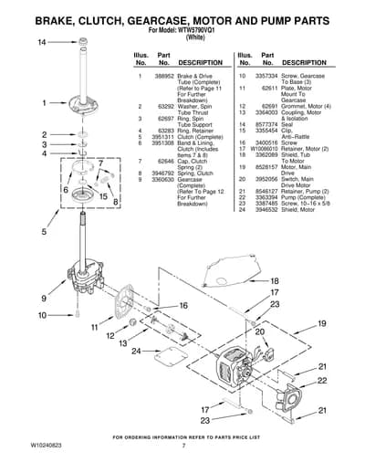 BRAKE, CLUTCH, GEARCASE, MOTOR AND PUMP PARTS
