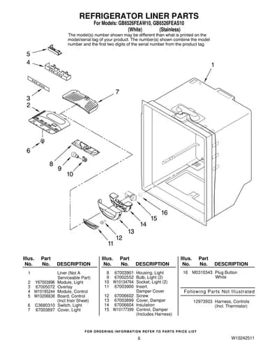 REFRIGERATOR LINER PARTS