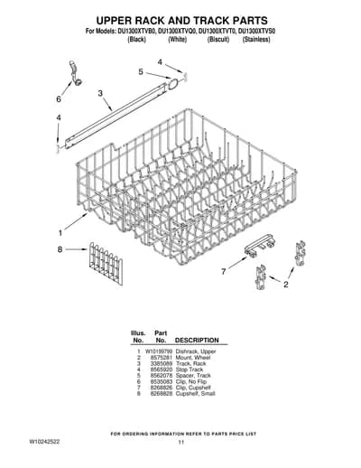 UPPER RACK AND TRACK PARTS